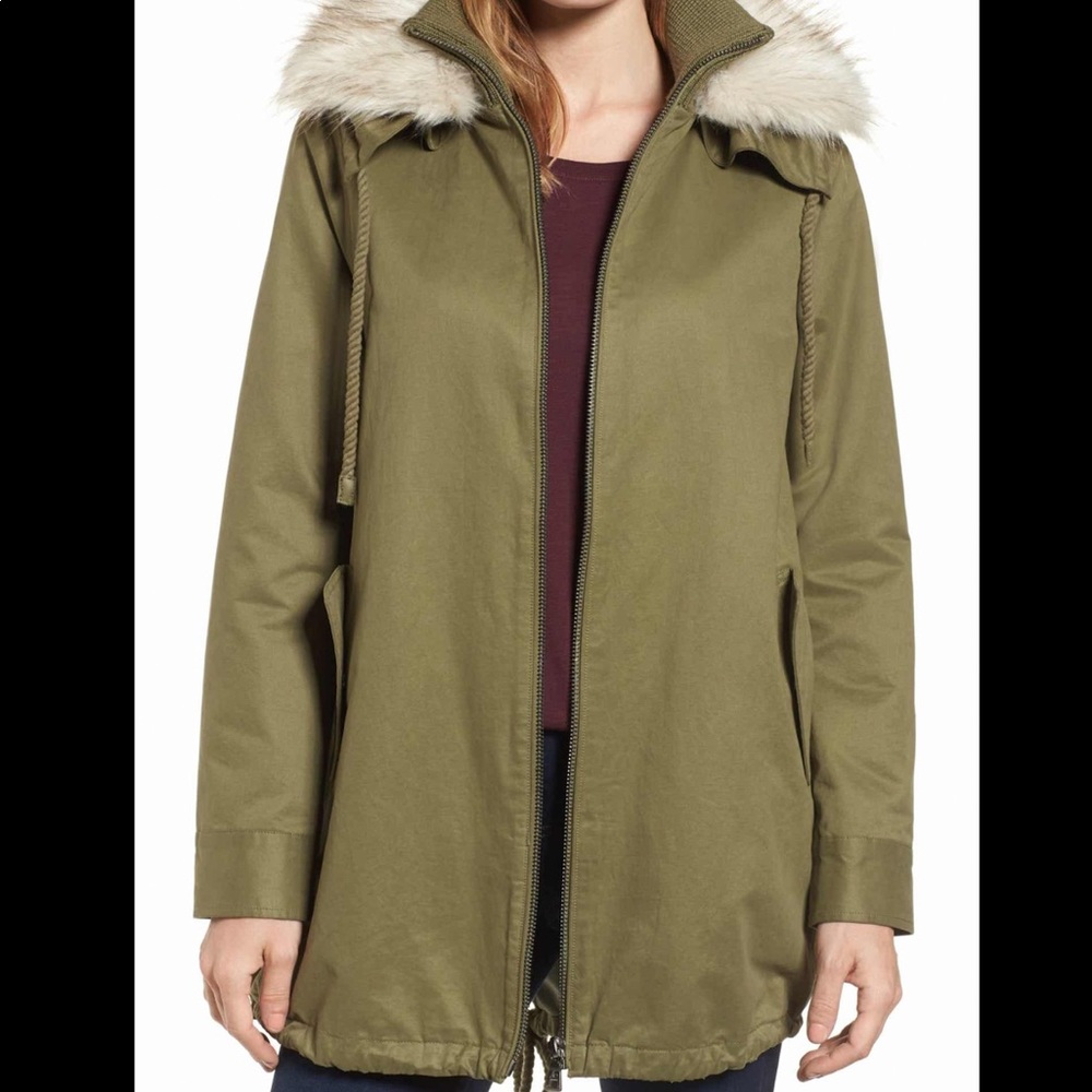 XS Sam Edelman faux fur collar a-line anorak coat